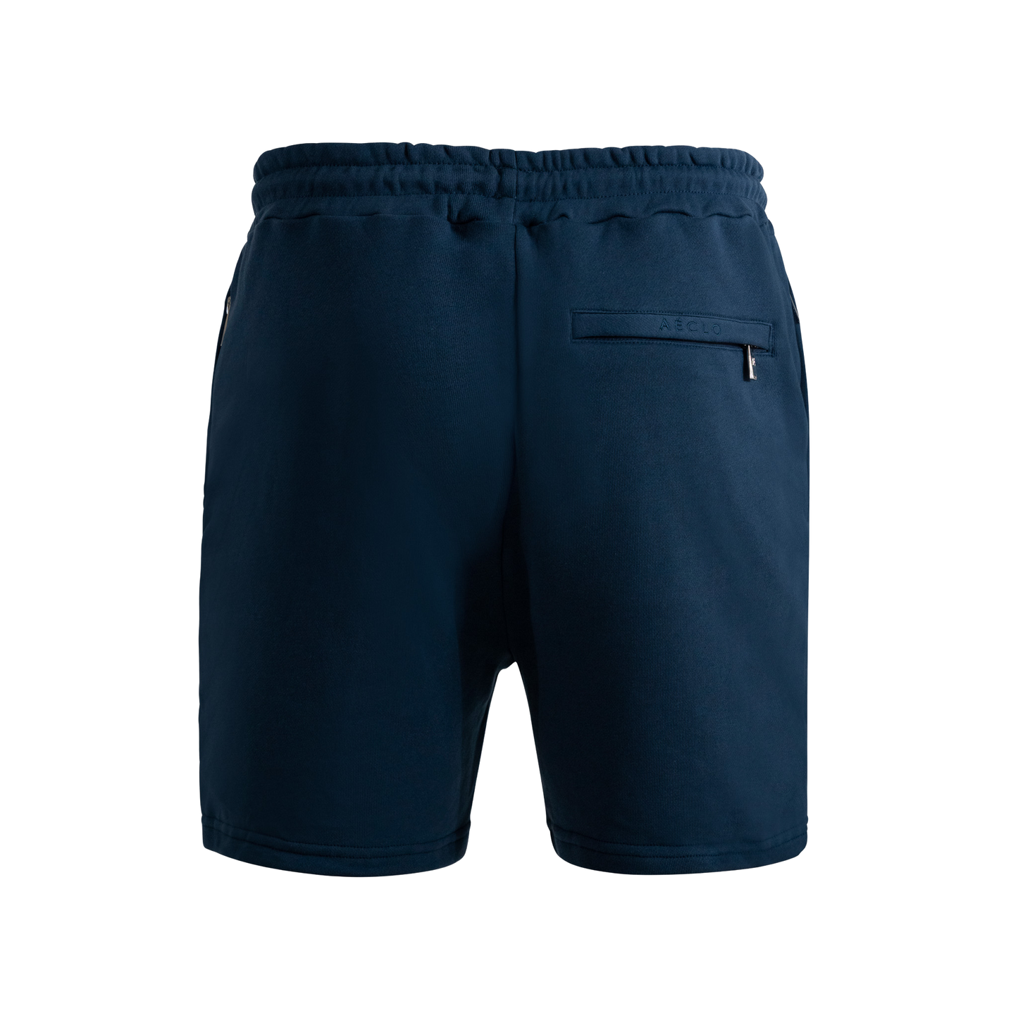 Navy blue shorts with a pocket on a white background