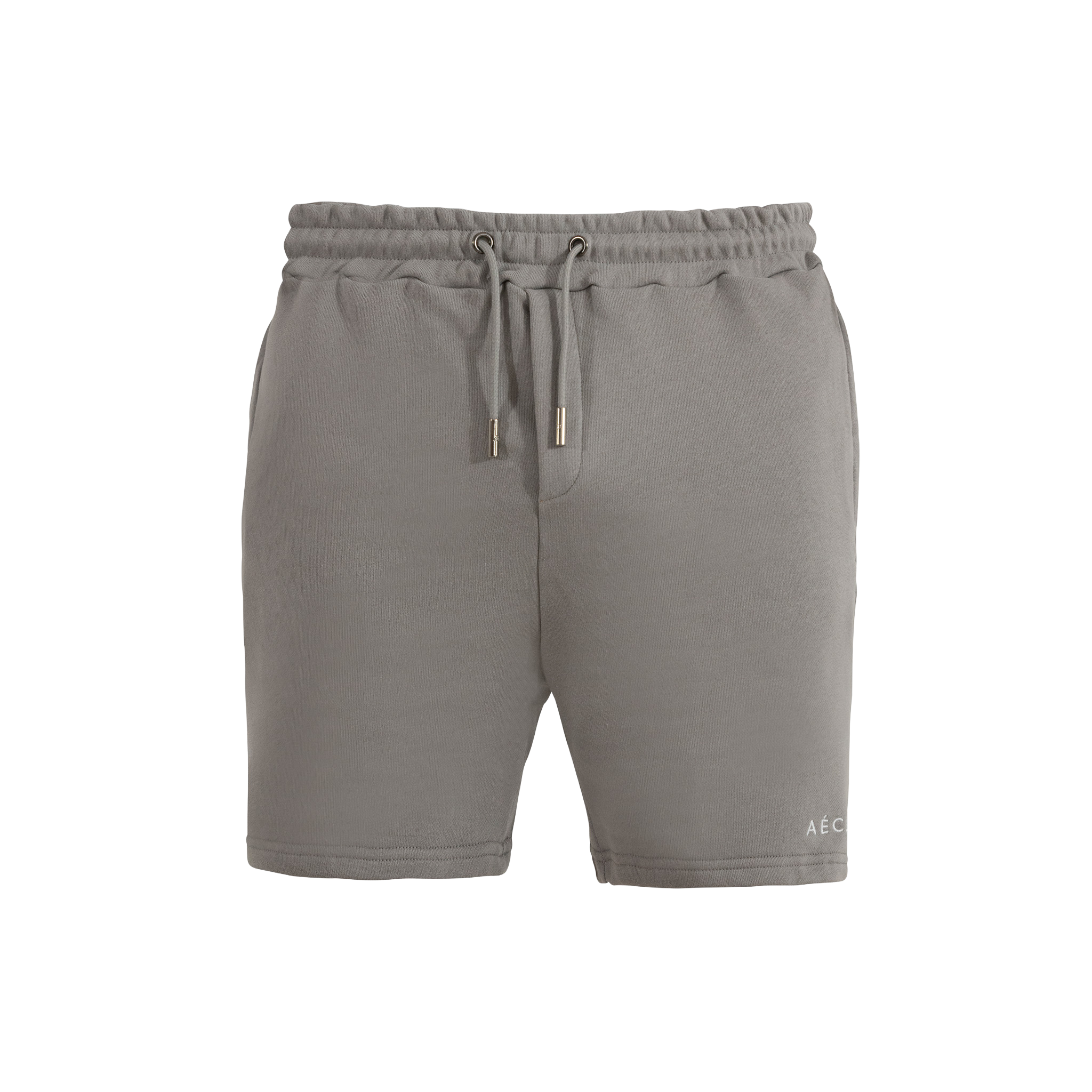 Gray shorts with drawstring on a white background