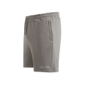 Gray shorts with a brand logo on a white background