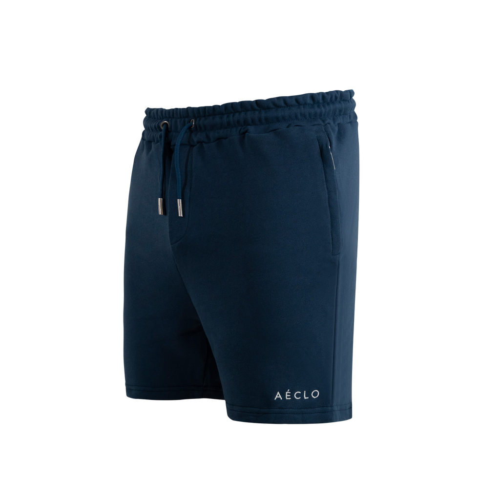 Blue shorts with clean white aeclo logo