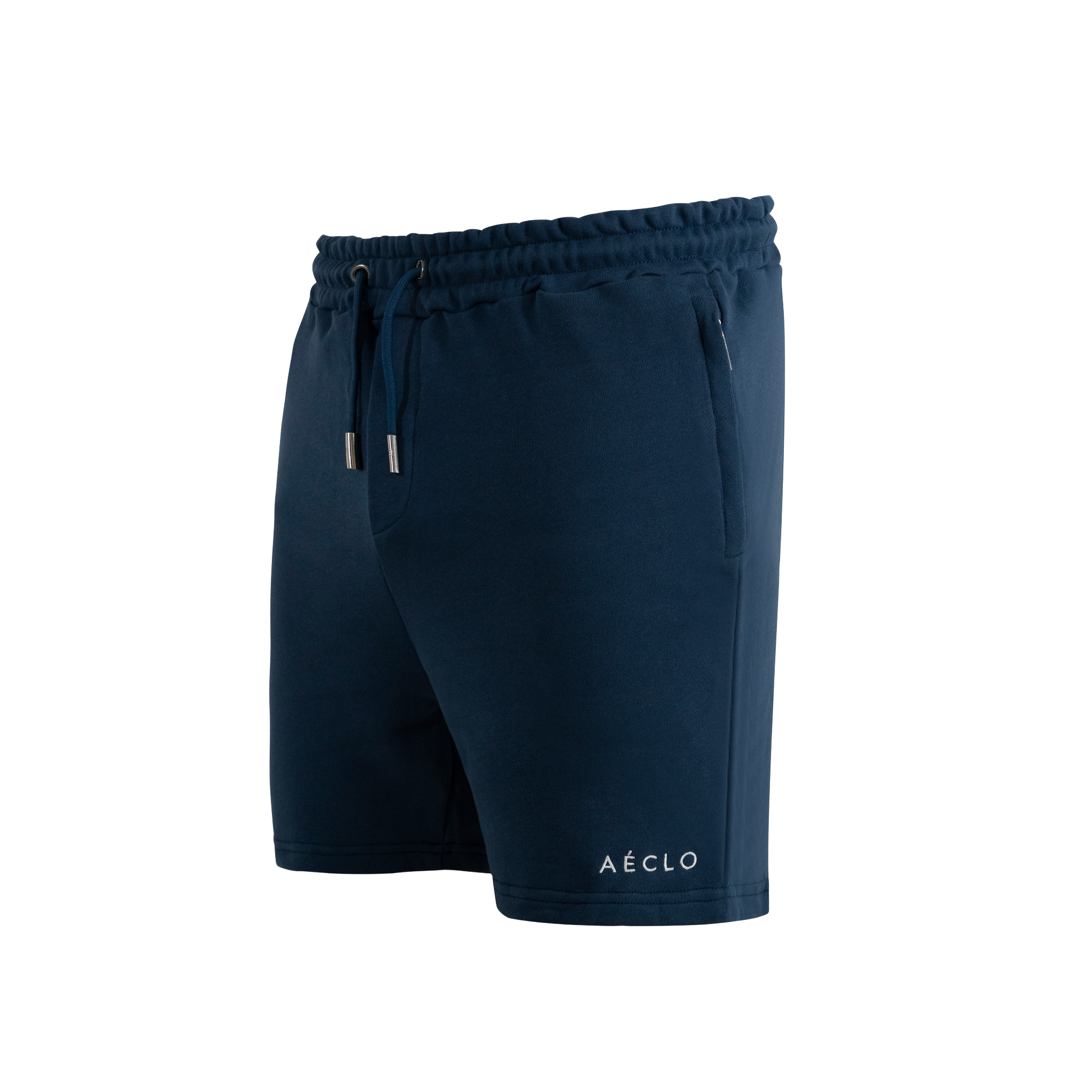 Blue shorts with clean white aeclo logo