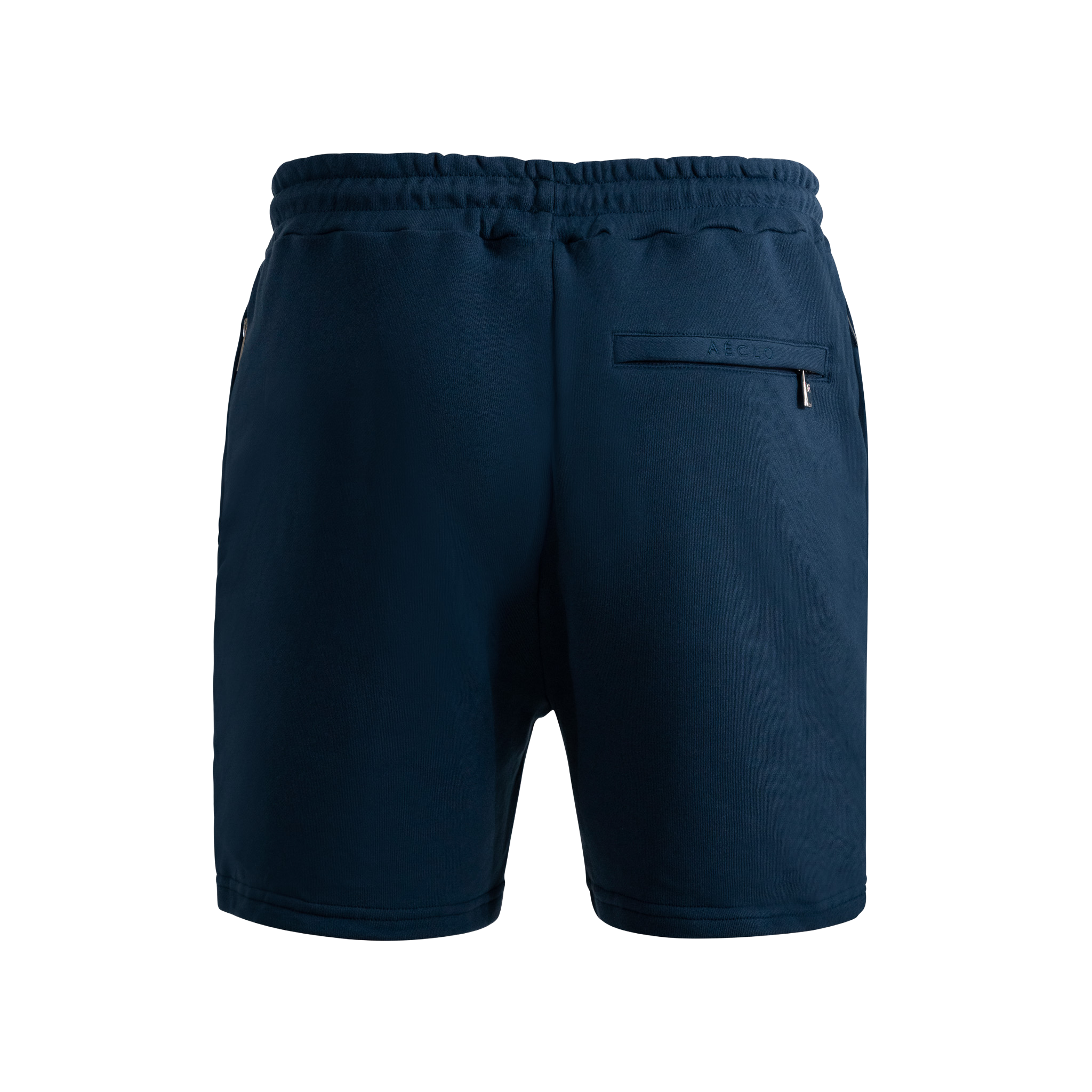 Navy blue shorts with a pocket on a white background