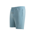 Ocean blue relaxed-fit shorts with elastic waistband and subtle AÉCLO embroidery