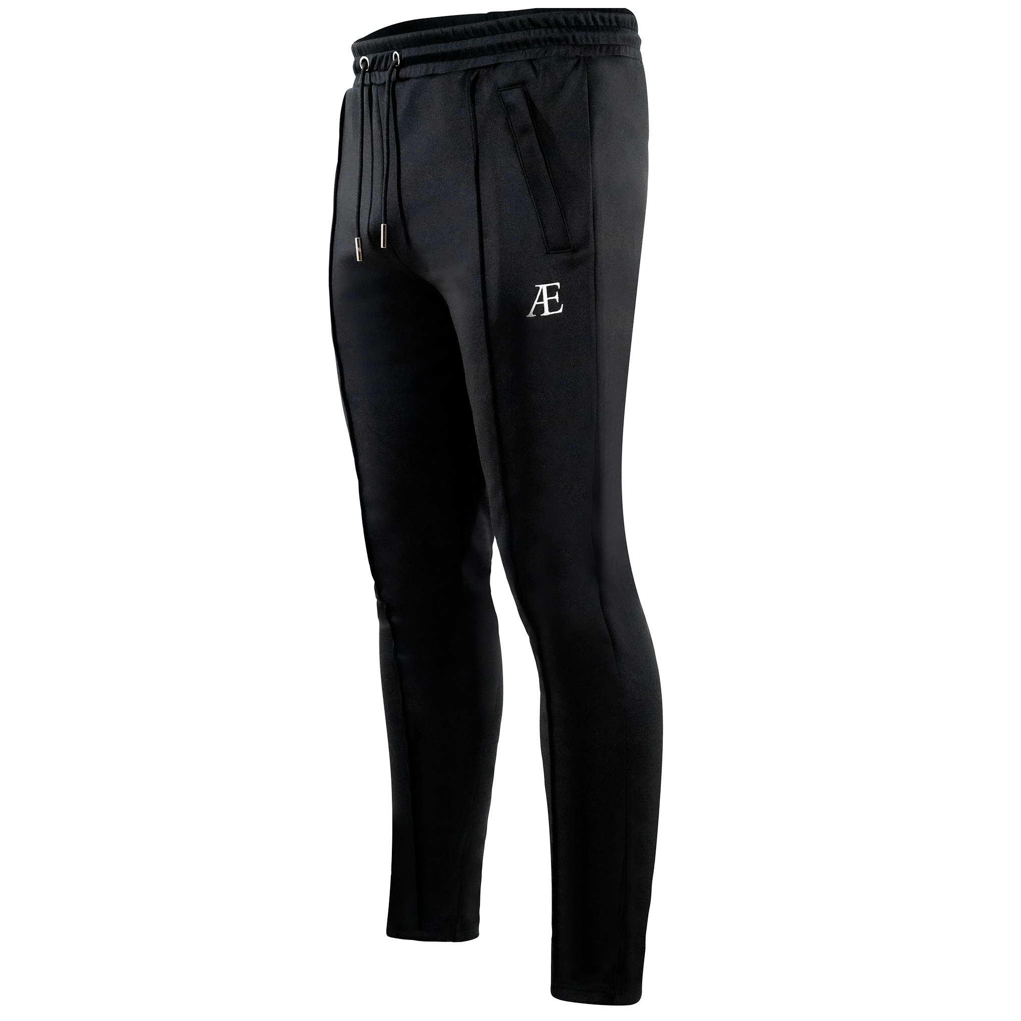 Side view of black slim-fit subtle logo