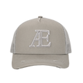 Gray cap with 'AE' logo on a white background